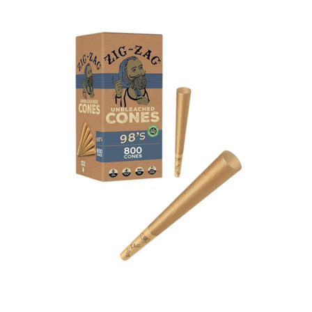 Zig-Zag Unbleached Cones 98mm Pre Rolled 800 Count Box