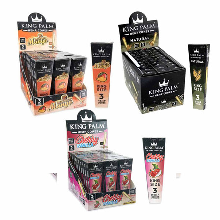 King Palm King Size Hemp Cones - 3 Counts Per Pack - 30 Packs Per Box King Palm King Size Hemp Cones - 3 Counts Per Pack - 30 Packs Per Box