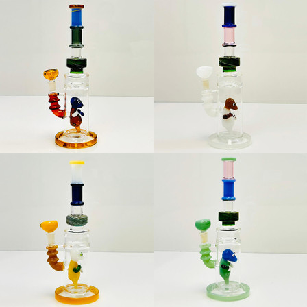 Waterpipe 12" Inch - With Multi Rings Tube and Character Showerhead Perc Waterpipe 12" Inch - With Multi Rings Tube and Character Showerhead Perc