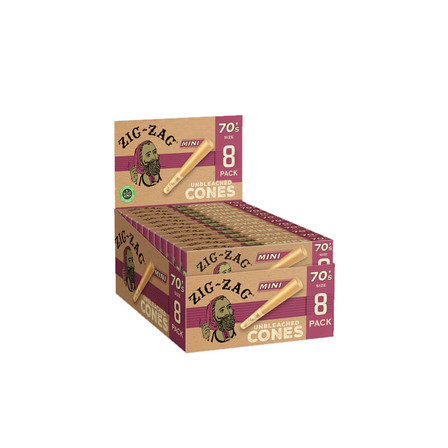 Zig Zag Mini Unbleached Cones 70mm - 8 Cones Per Pack - 18 Packs Per Display Zig Zag Mini Unbleached Cones 70mm - 8 Cones Per Pack - 18 Packs Per Display