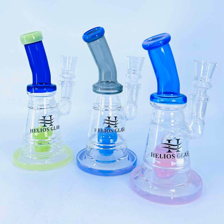 Helios Glass Waterpipe - 6.5" Inch - Bent Neck and Ball Showerhead Perc - Helios Glass Waterpipe - 6.5" Inch - Bent Neck and Ball Showerhead Perc -