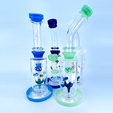 Bent Neck Waterpipe With Multi Mushrooms Perc - 11 Inch - WPAG83 Bent Neck Waterpipe With Multi Mushrooms Perc - 11 Inch - WPAG83