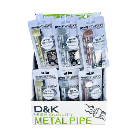 D and K Dengke - 3 Inch Metal Pipe - With Screen - Mix Etched Design - 24 Counts Per Display - DK8818G D and K Dengke - 3 Inch Metal Pipe - With Screen - Mix Etched Design - 24 Counts Per Display - DK8818G