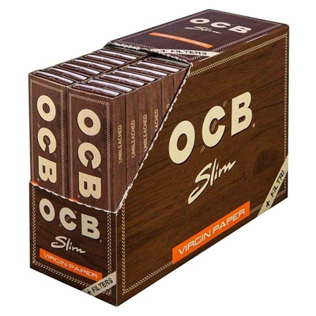 Ocb - Virgin Unbleached Papers With Tips Slim Size - 24 Pack Per Box Ocb - Virgin Unbleached Papers With Tips Slim Size - 24 Pack Per Box