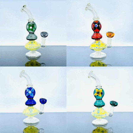 Waterpipe Bent Neck With Deco Double Flowers - 9 inch - Assorted Colors-WPAG117 Waterpipe Bent Neck With Deco Double Flowers - 9 inch - Assorted Colors-WPAG117
