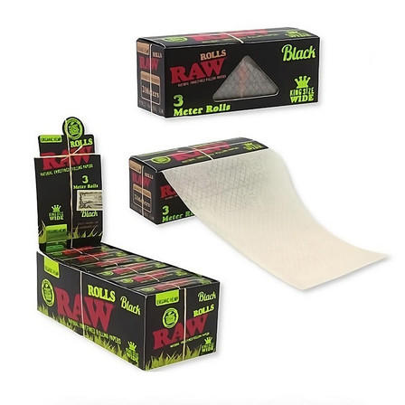 Raw Organic Black Hemp Rolls - King Size Wide Slim - 12 Rolls Per Box