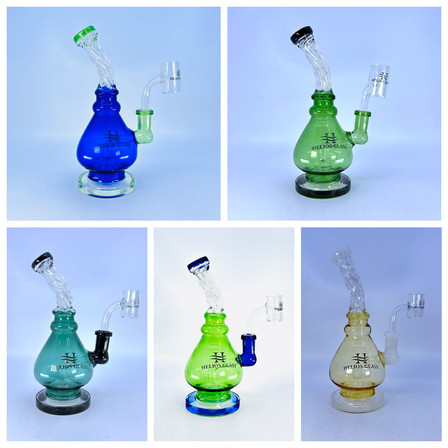 Helios Glass Waterpipe - 7 Inch - Swirl Neck With Color Vase and Showerhead Perc