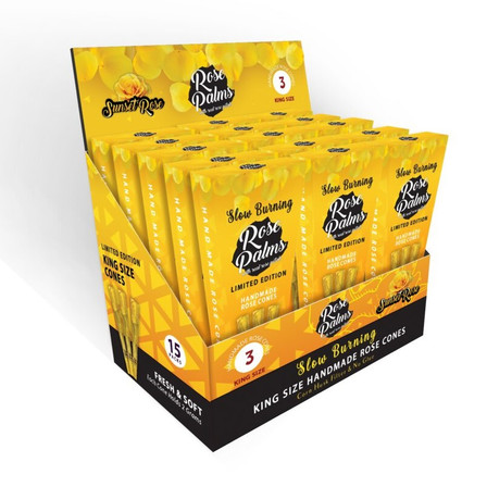 Rose Palms Limited Edition Pre Roll Cones - Sunset Rose - King Size - 3 Counts Per Pack - 15 Packs Per Box