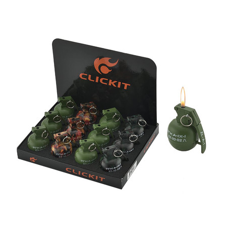 ClickIt Lighter - Grenade Flame - 12 Counts Per Display ClickIt Lighter - Grenade Flame - 12 Counts Per Display