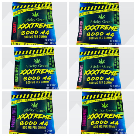 Sticky Green Xxxtreme Knock Out Blend Live Resin - Delta 8 + Thc- P + Hhc - 8000 mg Gummies 10 Counts Per Pack Sticky Green Xxxtreme Knock Out Blend Live Resin - Delta 8 + Thc- P + Hhc - 8000 mg Gummies 10 Counts Per Pack