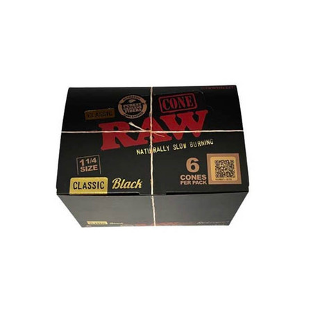 Raw Black Classic Retro Cone - 1.25 Size - 6 Counts Per Pack - 32 Packs Per Box Raw Black Classic Retro Cone - 1.25 Size - 6 Counts Per Pack - 32 Packs Per Box