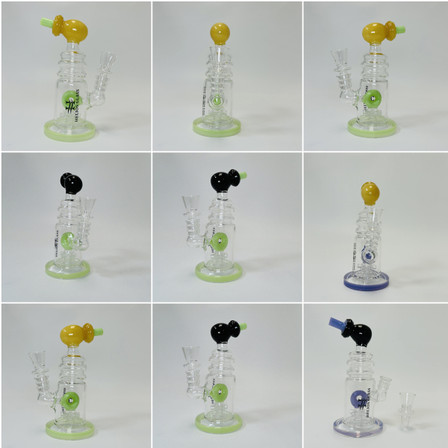Helios Glass Waterpipe - 7" Inch - Straight With multi Ring and Donut Showerhead Perc