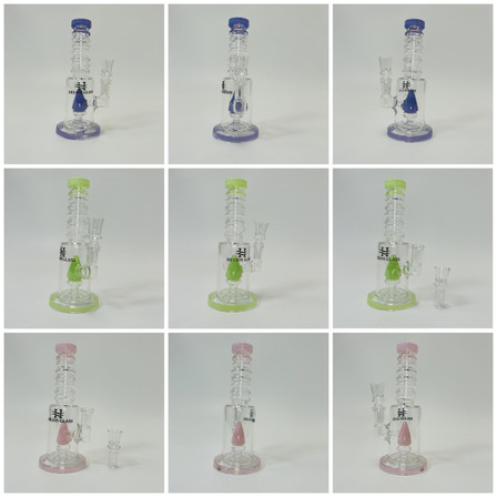 Helios Glass Waterpipe - 7" Inch - Straight With Multi Ring and Pyramid Showerhead Perc
