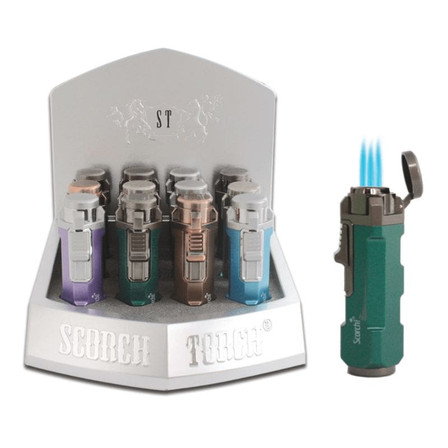 Scorch Torch Triple Torch Auto-open With Cigar Punch - Satin Finish - 12 Count Per Display - 61728 Scorch Torch Triple Torch Auto-open With Cigar Punch - Satin Finish - 12 Count Per Display - 61728