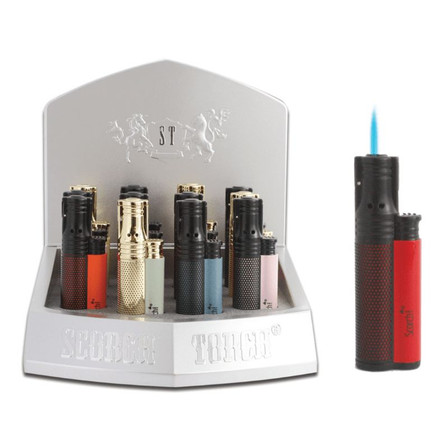Scorch Torch Single Torch 90 Degree With Cigar Punch - 12 Counts Per Display - Assorted Colors - (61717) Scorch Torch Single Torch 90 Degree With Cigar Punch - 12 Counts Per Display - Assorted Colors - (61717)
