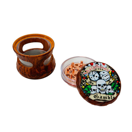 Sharpstone Grinder - 63 mm 4 Parts - Wood with Window - Assorted Designs - SD-105 Sharpstone Grinder - 63 mm 4 Parts - Wood with Window - Assorted Designs - SD-105