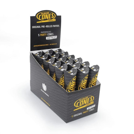 The Original Cones Party Size Pre-Rolled Cones 140mm X 43mm - 5 Pieces per Pack - 18 Counts per Box The Original Cones Party Size Pre-Rolled Cones 140mm X 43mm - 5 Pieces per Pack - 18 Counts per Box