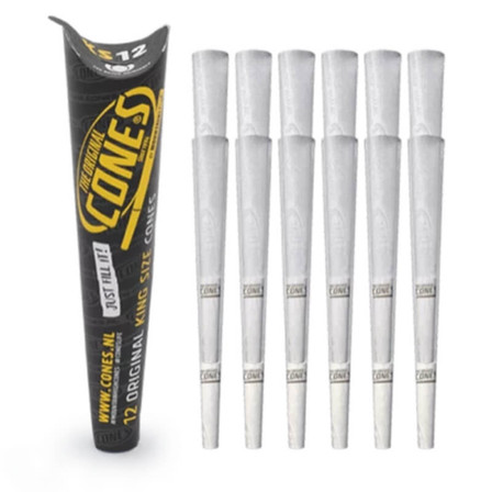 The Original Cones - King Size - 109mmx30mm Pre-rolled Papers - 12 Cones Per Pack - 18 Packs Per Box - Bleached The Original Cones - King Size - 109mmx30mm Pre-rolled Papers - 12 Cones Per Pack - 18 Packs Per Box - Bleached