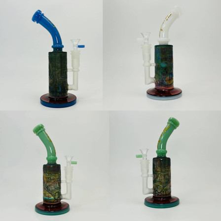 Hipster - 10 Inches Bent Neck Waterpipe With Fancy Designs - (LF048) Hipster - 10 Inches Bent Neck Waterpipe With Fancy Designs - (LF048)