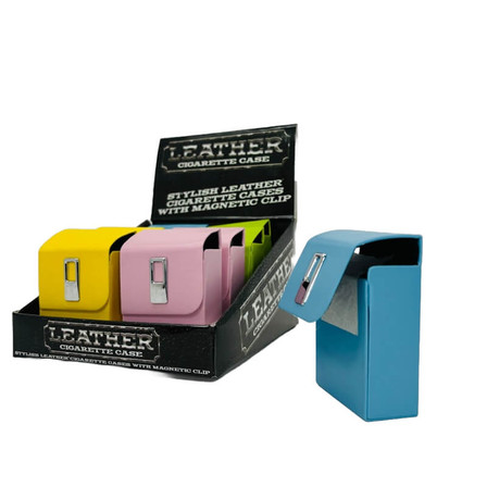 Cigarette Case - Stylish Leather Magnetic Clip - 8count per display - Assorted Colors