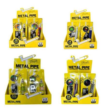 High Quality Metal Pipe With Led Light - Grinder and Screen - 12 Counts Per Display