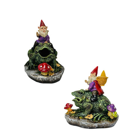 Backflow Incense Burner Gnome Riding Frog - 3254 Backflow Incense Burner Gnome Riding Frog - 3254