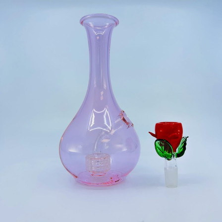 Waterpipe - 7-inch Flower Vase With Rose Bowl and Matrix Perc - Pink