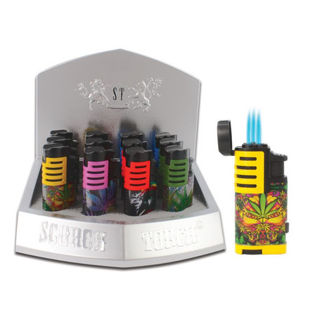 Scorch Torch - Triple Torch Auto Open - Two Tone Graphics - 12 Pieces Per Display - 61695-1 Scorch Torch - Triple Torch Auto Open - Two Tone Graphics - 12 Pieces Per Display - 61695-1