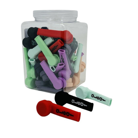 Aleaf - Silicone Handpipe With Cap - 3.5 Inches - 50 Counts Per Jar - Assorted Colors - (SL118)