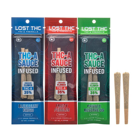 Lost THC - THC-A - Sauce Infused - Preroll - 2 Grams - 2 Counts Per Pack Lost THC - THC-A - Sauce Infused - Preroll - 2 Grams - 2 Counts Per Pack