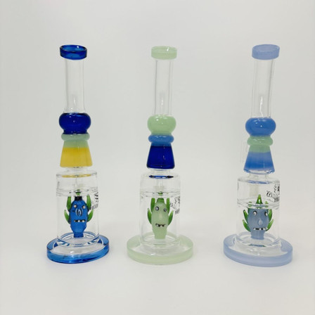 Helios Glass - 9 Inches - Waterpipe Bent Neck With Rick Showerhead Perc - Assorted Color - Piece Per Price Helios Glass - 9 Inches - Waterpipe Bent Neck With Rick Showerhead Perc - Assorted Color - Piece Per Price