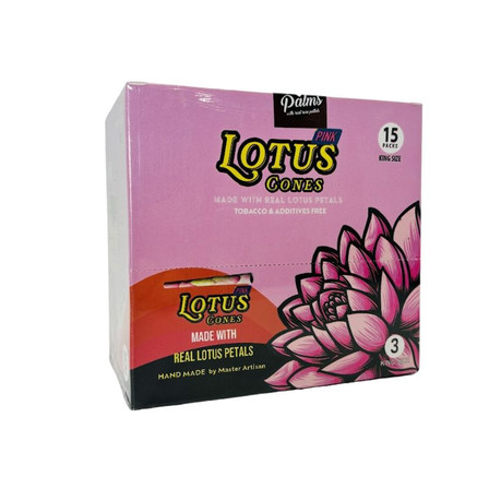 Rose Palms Lotus Cone - King Size - Pre-Rolled - Pink Cones - 3 Pieces Per Pack - 15 Packs Per Box 