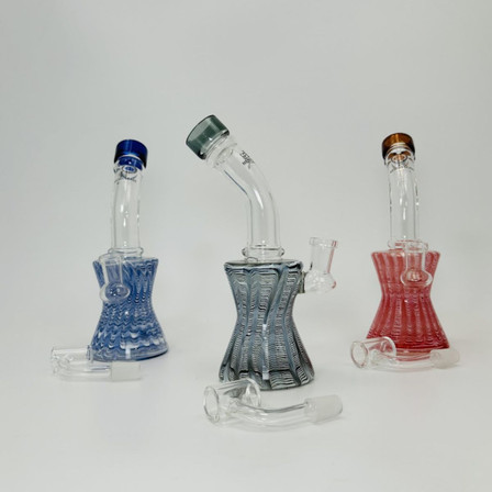 Helios - Glass Waterpipe Hourglass Raked With Bent Neck - 8 Inches- Assorted Helios - Glass Waterpipe Hourglass Raked With Bent Neck - 8 Inches- Assorted