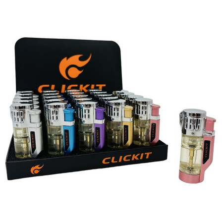 Clickit Lighter - Transparent With Led Light Triple Torch - 25 Counts Per Display - GH-10897