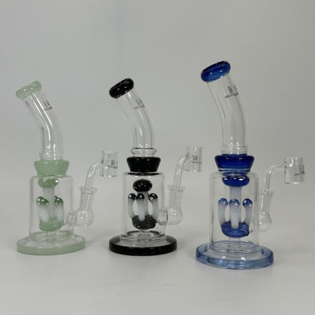 Helios - Glass Waterpipe Bent Neck With Mushroom Perc and Banger - 8 Inches - Assorted Colors Helios - Glass Waterpipe Bent Neck With Mushroom Perc and Banger - 8 Inches - Assorted Colors