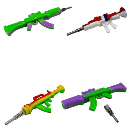 Silicone AK-47 Gun - Nectar Collector With Titanium Nail - Assorted Colors - Price Per Piece Silicone AK-47 Gun - Nectar Collector With Titanium Nail - Assorted Colors - Price Per Piece