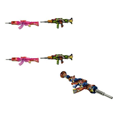 Silicone Print AK-47 Gun Nectar Collector With Titanium Nail - Assorted Designs