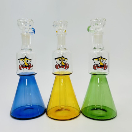 Waterpipe Beaker With Decal Print - 9 Inches - Price Per Piece - Assorted Colors (Blue or Green or Yelllow) - RH-230