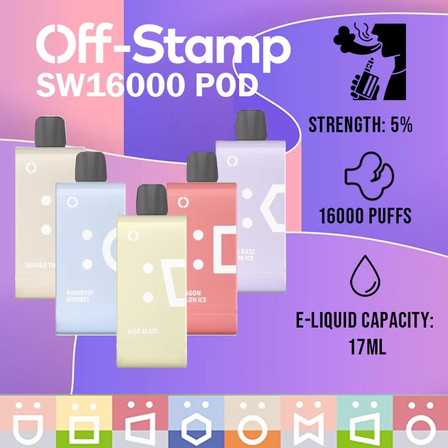 Off Stamp - 16000 Puffs Disposable Pod - 5 Counts Per Pack Off Stamp - 16000 Puffs Disposable Pod - 5 Counts Per Pack