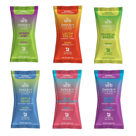 URB Live Resin Delta 8 + Delta 9 Gummies - 200 mg - 2 Counts Per Pack - 50 Packs Per Box URB Live Resin Delta 8 + Delta 9 Gummies - 200 mg - 2 Counts Per Pack - 50 Packs Per Box