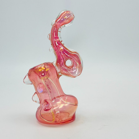 Fancy Pink-Gold Bubbler - 7 Inch - RHB-38