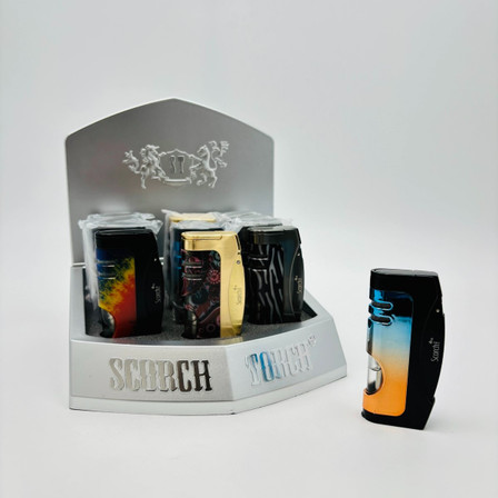 Scorch Torch Smooth Torch - See-Thru Butane & Cigar Punch - Assorted Colors - 12 Counts Per Display - 61772-1