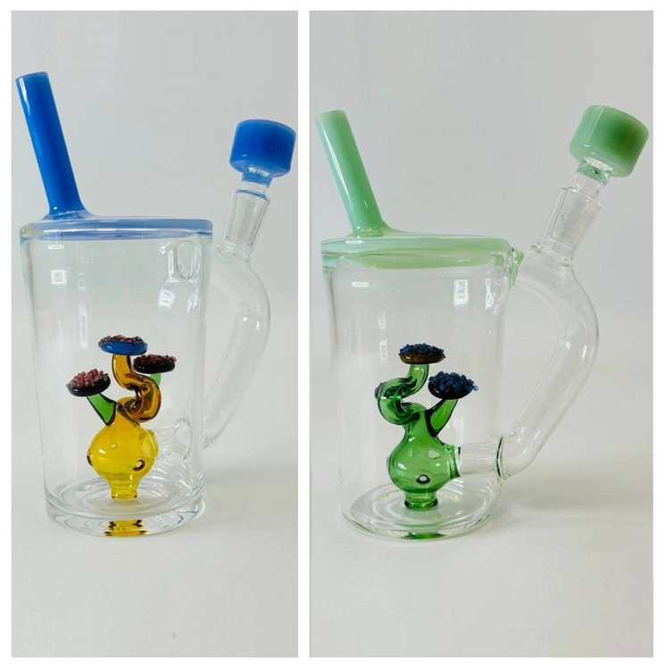 Cup Mug Waterpipe With Mushroos Perc - 7 Inch - RH-283 - WPAG327