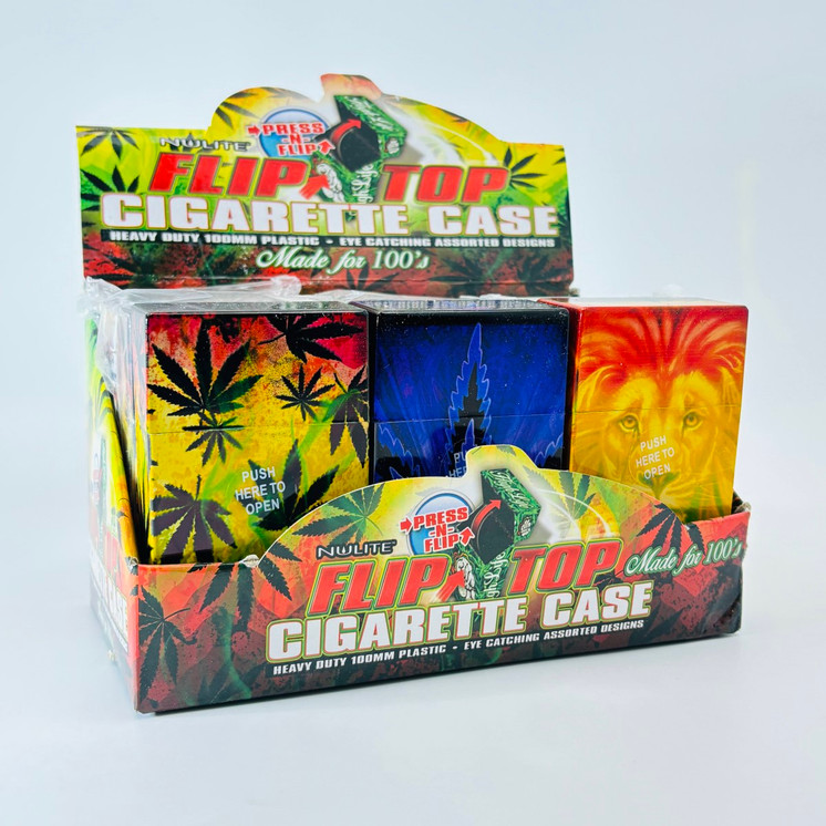 Nulite Plastic Cigarette  Case - 100's Flip Top - 420 Design - Assorted - 12 Counts Per Box