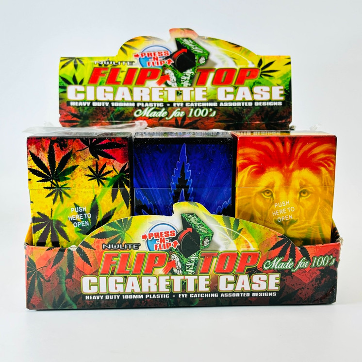 Nulite Plastic Cigarette  Case - 100's Flip Top - 420 Design - Assorted - 12 Counts Per Box