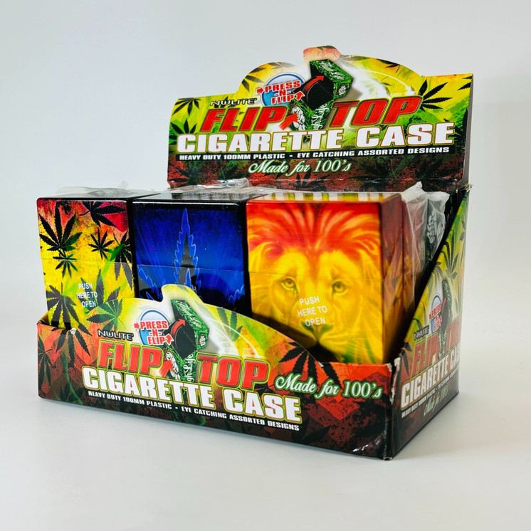 Nulite Plastic Cigarette  Case - 100's Flip Top - 420 Design - Assorted - 12 Counts Per Box