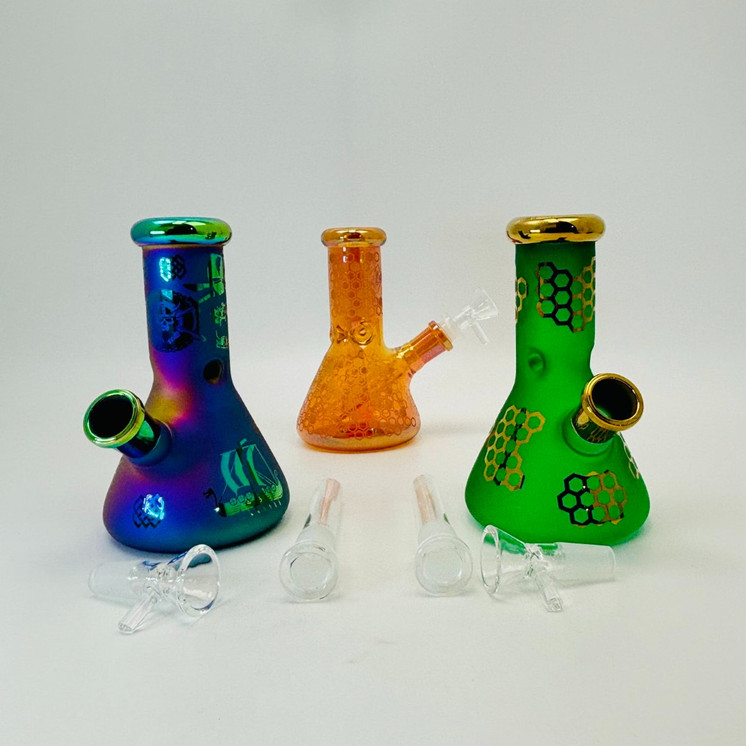 Electroplated Fancy Mini Beaker Waterpipe - 6 Inch - Assorted Designs