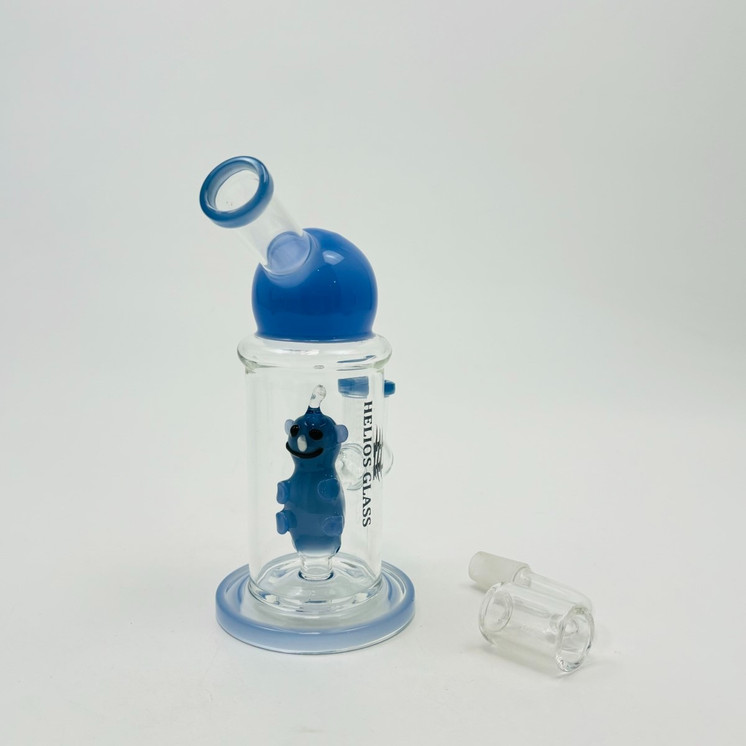 Helios Glass Straight Waterpipe with Character Perc - 7 Inch - Assorted Colors