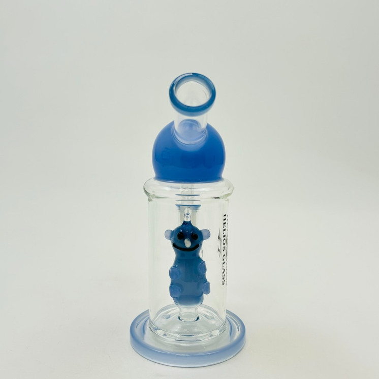 Helios Glass Straight Waterpipe with Character Perc - 7 Inch - Assorted Colors
