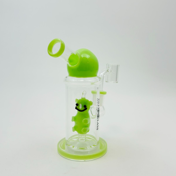 Helios Glass Straight Waterpipe with Character Perc - 7 Inch - Assorted Colors
